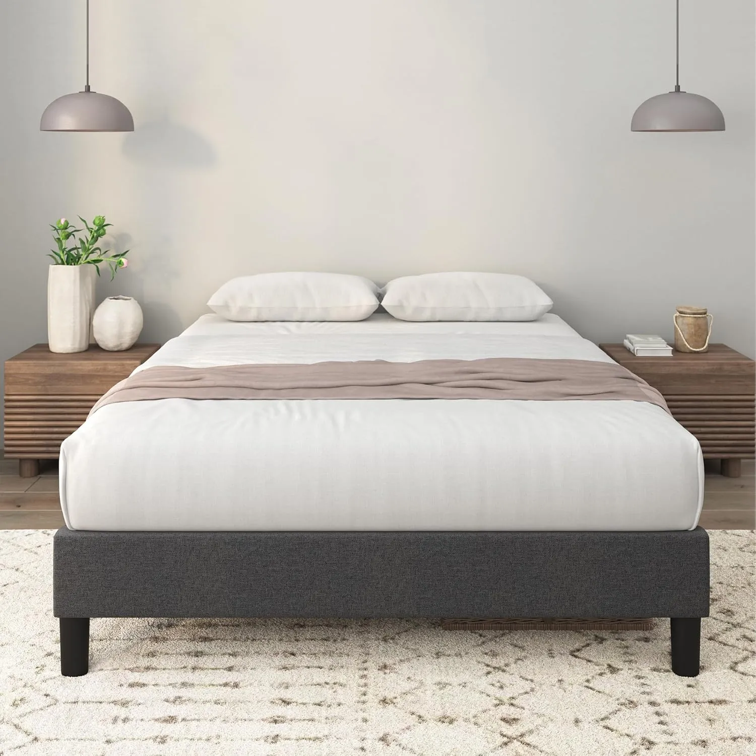 ZINUS Curtis Upholstered Platform Bed Frame, Mattress Foundation, Wood Slat Support, No Box Spring Needed, Eco Friendly WonderBox (TM) Packaging, Dark Grey, Full