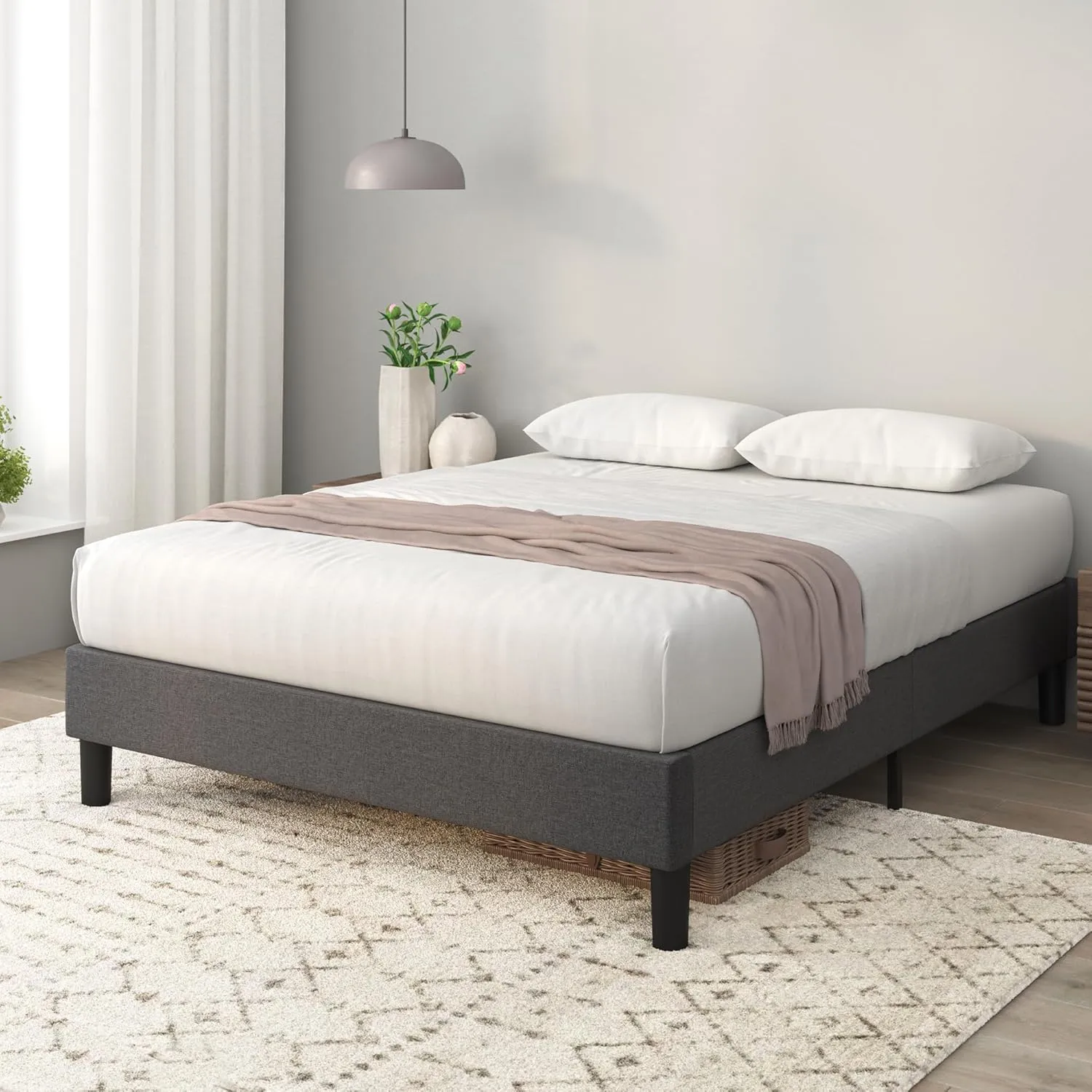 ZINUS Curtis Upholstered Platform Bed Frame, Mattress Foundation, Wood Slat Support, No Box Spring Needed, Eco Friendly WonderBox (TM) Packaging, Dark Grey, Full