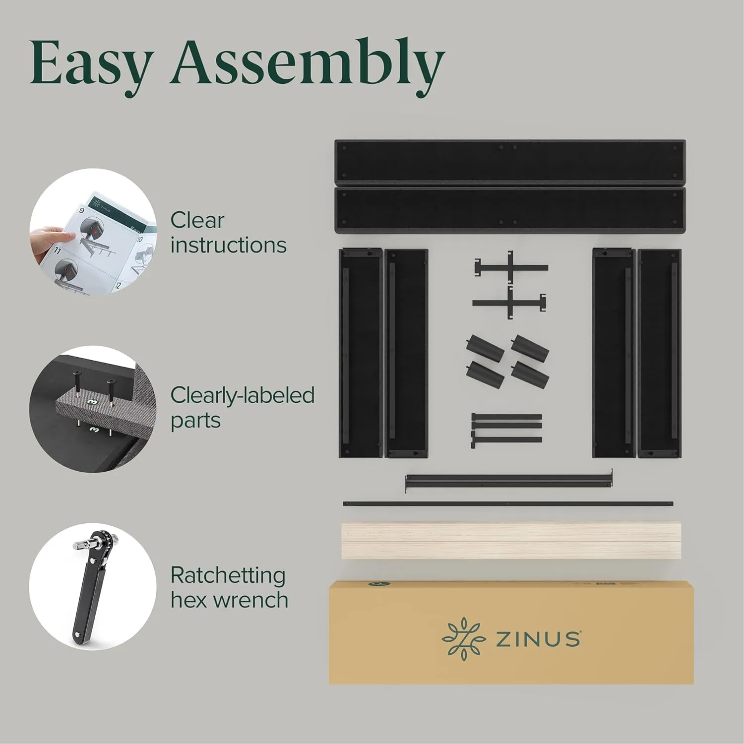 ZINUS Curtis Upholstered Platform Bed Frame, Mattress Foundation, Wood Slat Support, No Box Spring Needed, Eco Friendly WonderBox (TM) Packaging, Dark Grey, Full