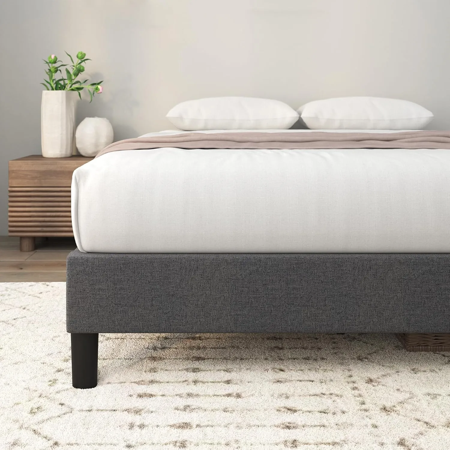 ZINUS Curtis Upholstered Platform Bed Frame, Mattress Foundation, Wood Slat Support, No Box Spring Needed, Eco Friendly WonderBox (TM) Packaging, Dark Grey, Full