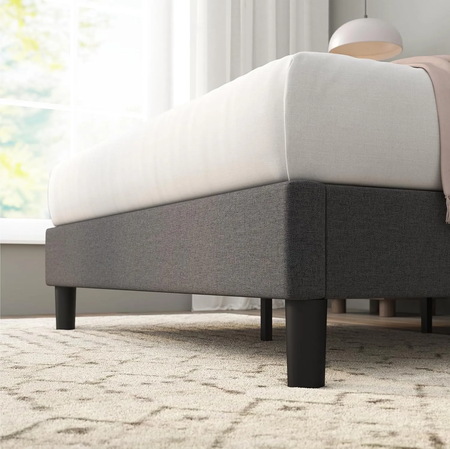 ZINUS Curtis Upholstered Platform Bed Frame, Mattress Foundation, Wood Slat Support, No Box Spring Needed, Eco Friendly WonderBox (TM) Packaging, Dark Grey, Full