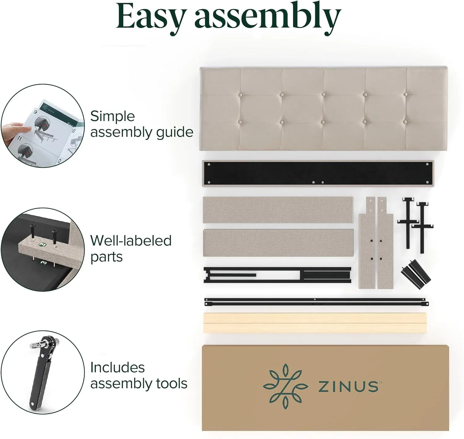 ZINUS Ibidun Upholstered Platform Bed Frame, Mattress Foundation, Wood Slat Support, No Box Spring Needed, Eco Friendly WonderBox (TM), Easy Assembly, Soft Beige, Queen