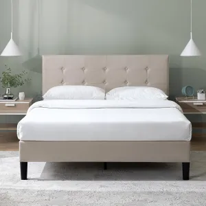 ZINUS Ibidun Upholstered Platform Bed Frame, Mattress Foundation, Wood Slat Support, No Box Spring Needed, Eco Friendly WonderBox (TM), Easy Assembly, Soft Beige, Queen