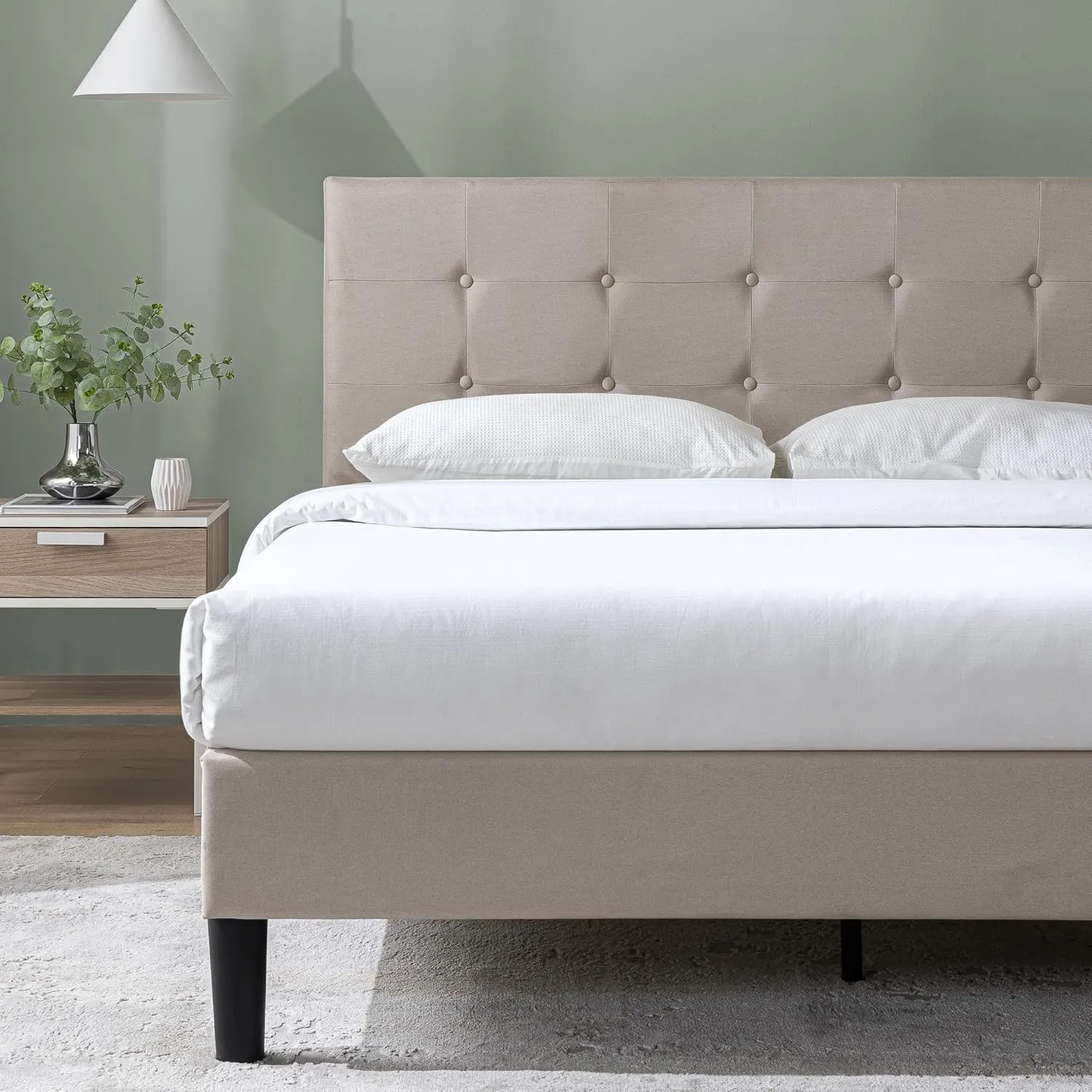 ZINUS Ibidun Upholstered Platform Bed Frame, Mattress Foundation, Wood Slat Support, No Box Spring Needed, Eco Friendly WonderBox (TM), Easy Assembly, Soft Beige, Queen