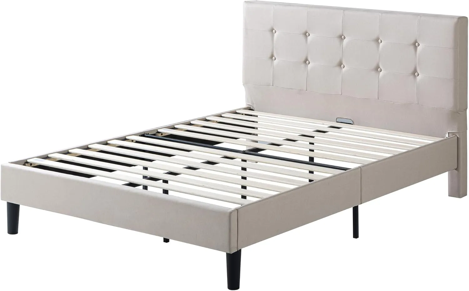 ZINUS Ibidun Upholstered Platform Bed Frame, Mattress Foundation, Wood Slat Support, No Box Spring Needed, Eco Friendly WonderBox (TM), Easy Assembly, Soft Beige, Queen