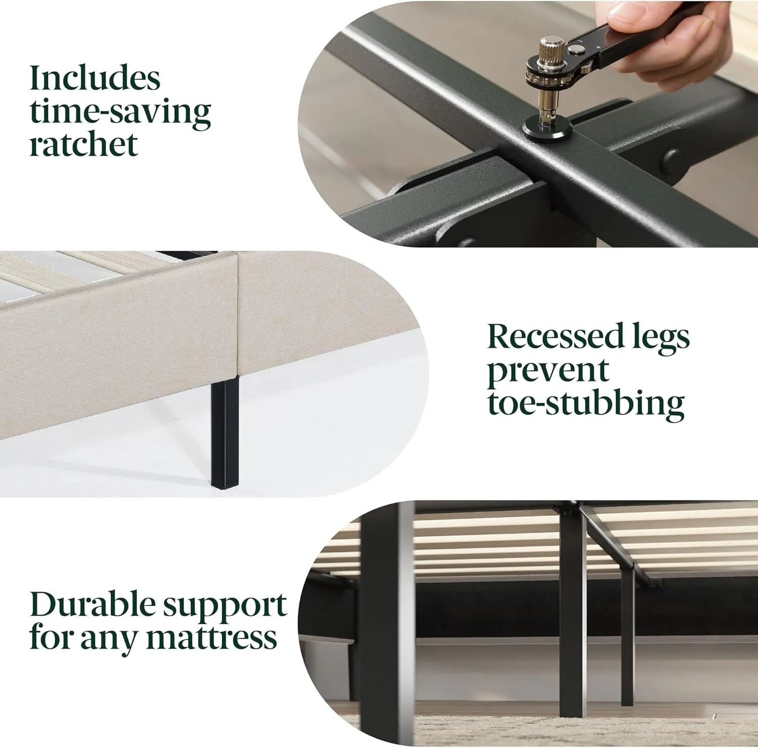 ZINUS Ibidun Upholstered Platform Bed Frame, Mattress Foundation, Wood Slat Support, No Box Spring Needed, Eco Friendly WonderBox (TM), Easy Assembly, Soft Beige, Queen