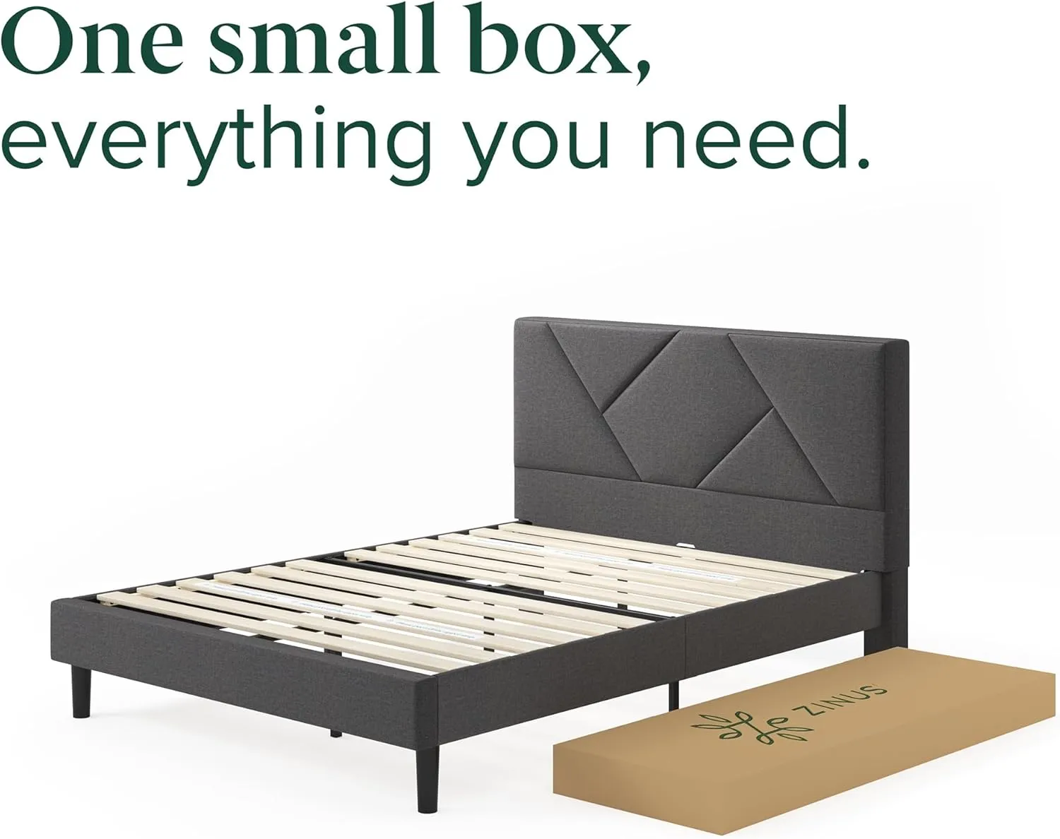 ZINUS Judy Upholstered Platform Bed Frame, Mattress Foundation, Wood Slat Support, No Box Spring Needed, Eco Friendly WonderBox (TM), Easy Assembly, Dark Grey, King