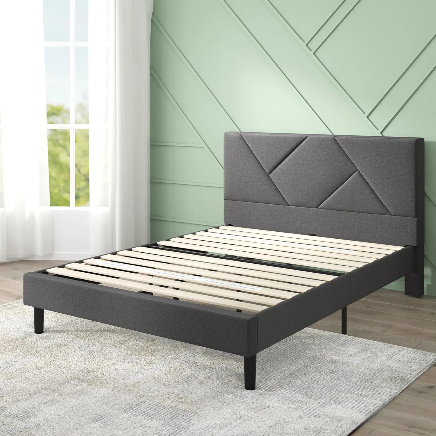 ZINUS Judy Upholstered Platform Bed Frame, Mattress Foundation, Wood Slat Support, No Box Spring Needed, Eco Friendly WonderBox (TM), Easy Assembly, Dark Grey, King