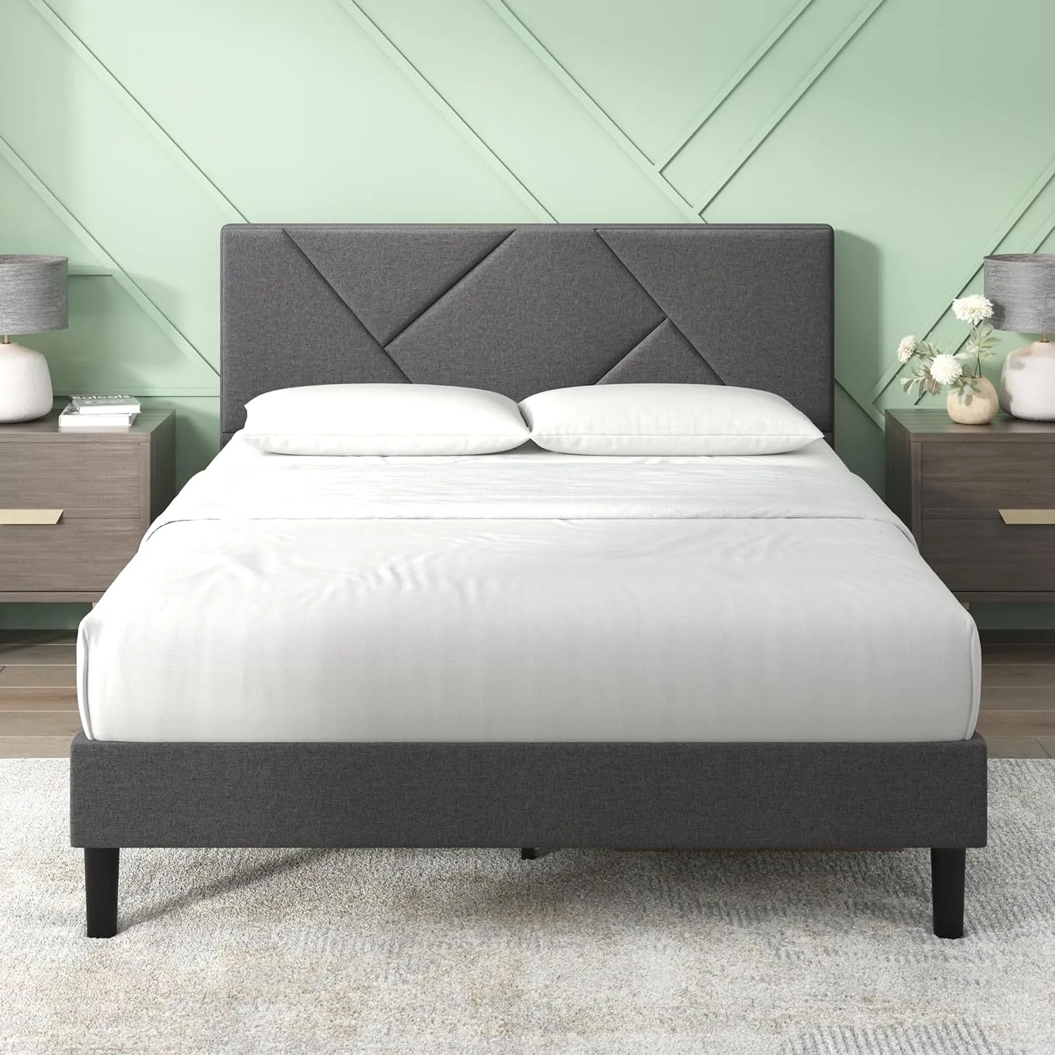 ZINUS Judy Upholstered Platform Bed Frame, Mattress Foundation, Wood Slat Support, No Box Spring Needed, Eco Friendly WonderBox (TM), Easy Assembly, Dark Grey, King