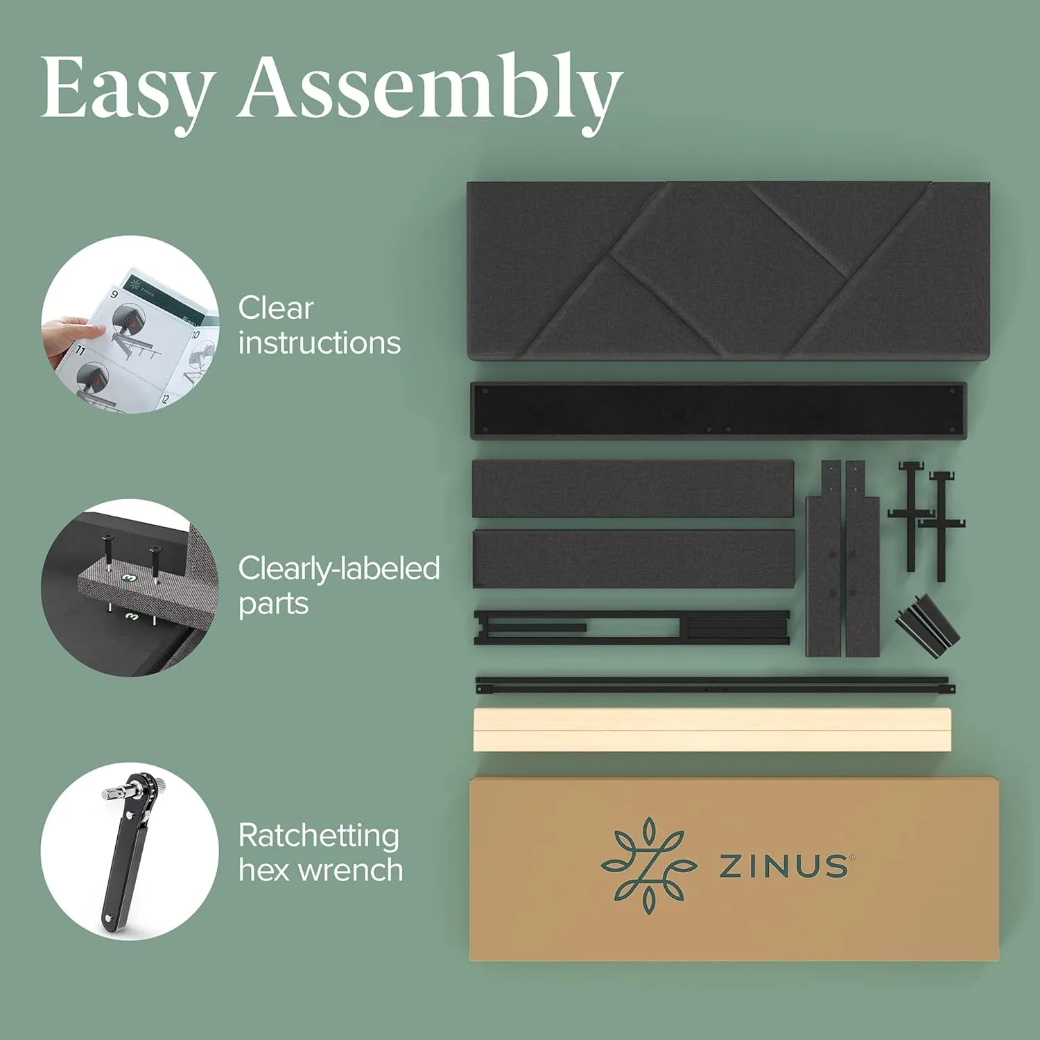 ZINUS Judy Upholstered Platform Bed Frame, Mattress Foundation, Wood Slat Support, No Box Spring Needed, Eco Friendly WonderBox (TM), Easy Assembly, Dark Grey, King
