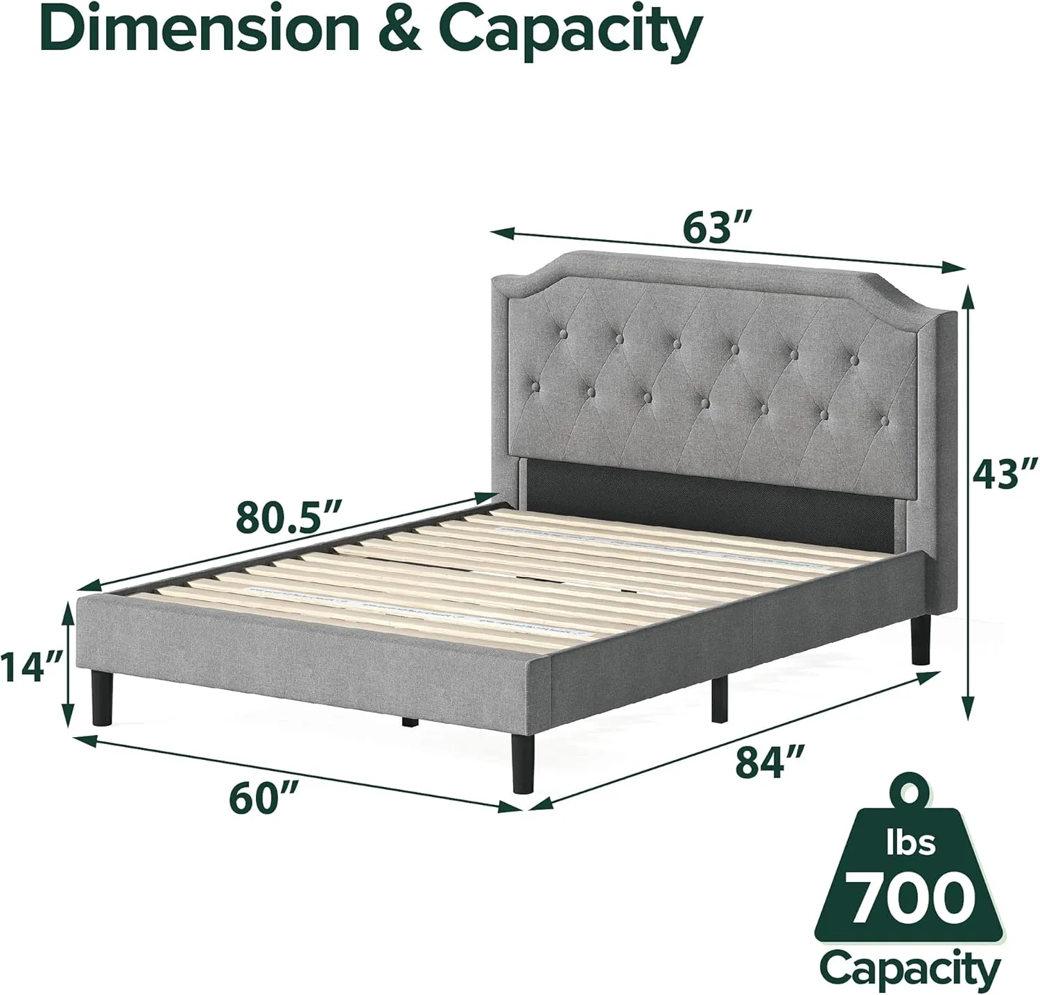 ZINUS Kellen Upholstered Scalloped Platform Bed Frame, Mattress Foundation, Wood Slat Support, No Box Spring Needed, Easy Assembly, Queen