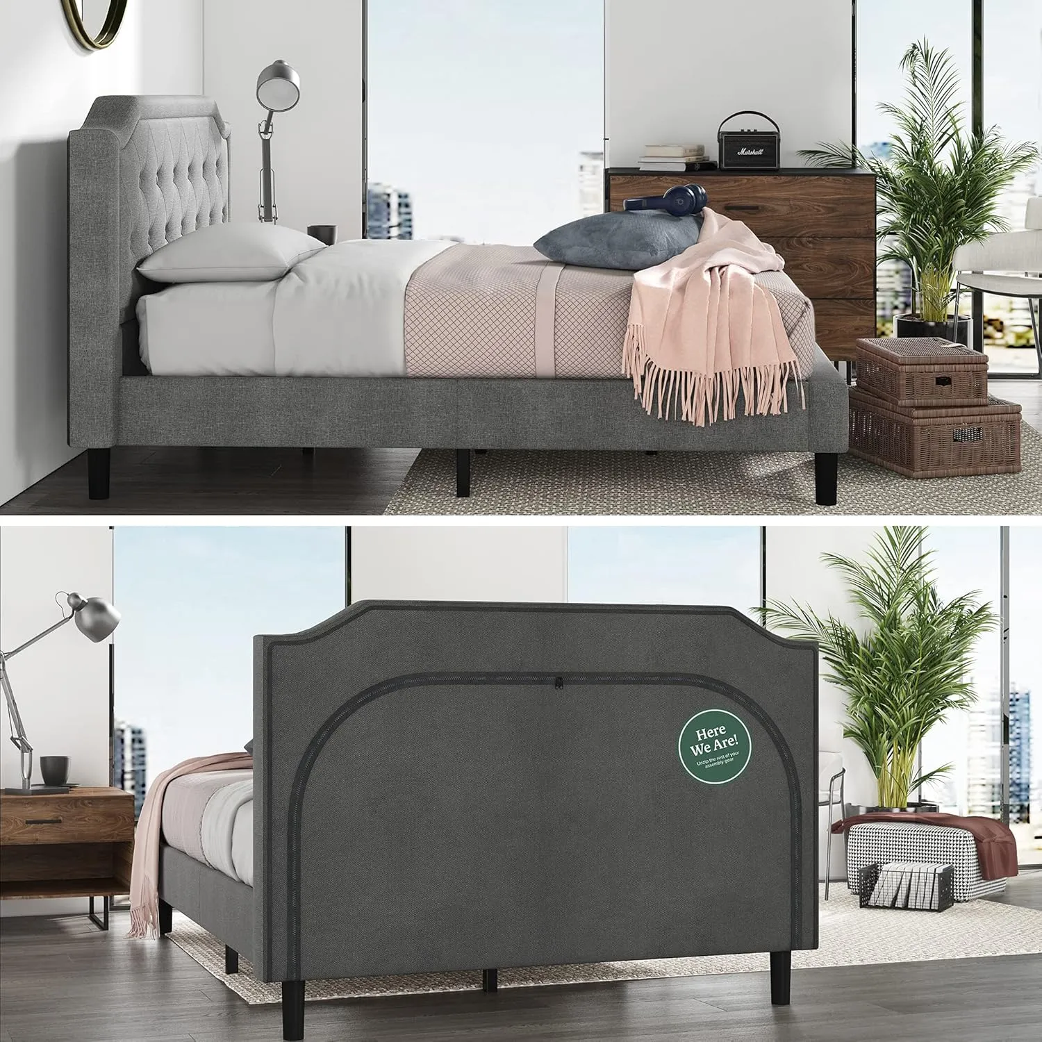ZINUS Kellen Upholstered Scalloped Platform Bed Frame, Mattress Foundation, Wood Slat Support, No Box Spring Needed, Easy Assembly, Queen