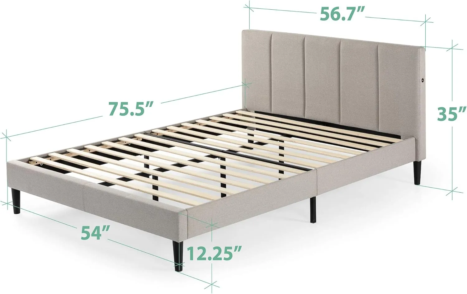 ZINUS Maddon Upholstered Platform Bed Frame with USB Ports, Mattress Foundation, Wood Slat Support, No Box Spring Needed, Easy Assembly, Beige, Full