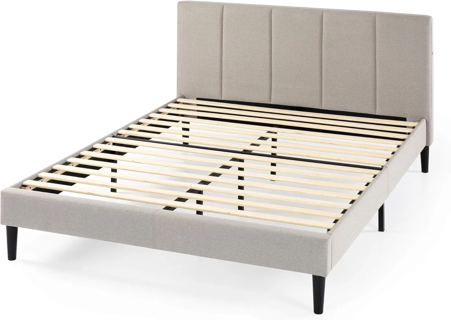 ZINUS Maddon Upholstered Platform Bed Frame with USB Ports, Mattress Foundation, Wood Slat Support, No Box Spring Needed, Easy Assembly, Beige, Full