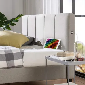 ZINUS Maddon Upholstered Platform Bed Frame with USB Ports, Mattress Foundation, Wood Slat Support, No Box Spring Needed, Easy Assembly, Beige, Full