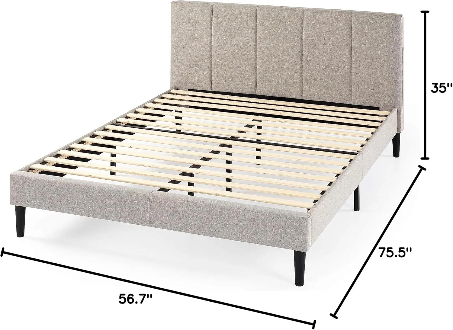 ZINUS Maddon Upholstered Platform Bed Frame with USB Ports, Mattress Foundation, Wood Slat Support, No Box Spring Needed, Easy Assembly, Beige, Full