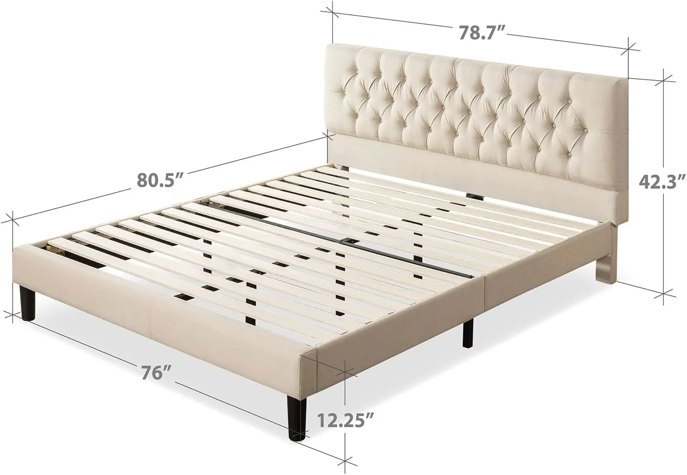 ZINUS Misty Upholstered Platform Bed Frame, Mattress Foundation, Wood Slat Support, No Box Spring Needed, Easy Assembly, Taupe, King