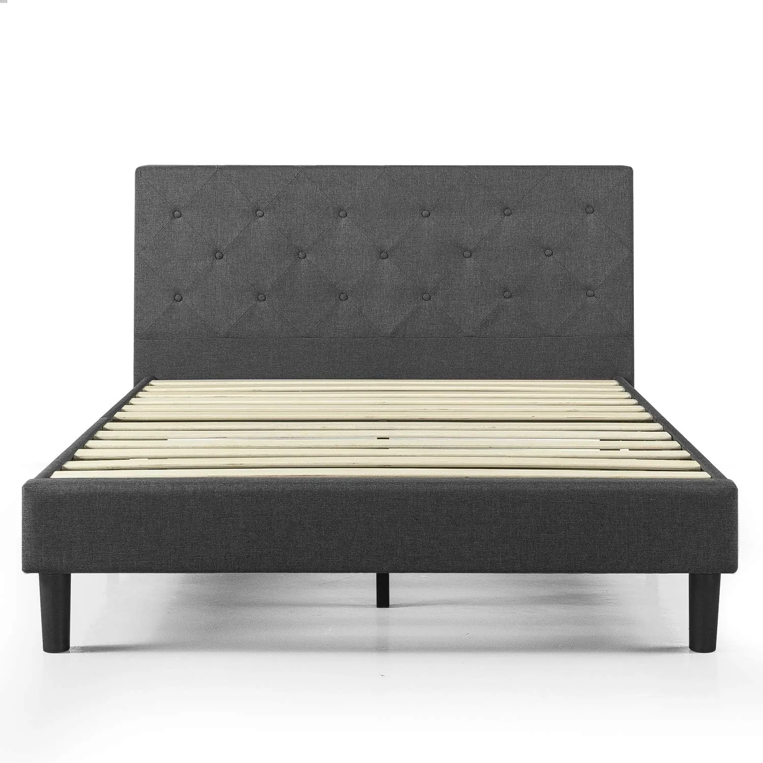 ZINUS Shalini Upholstered Platform Bed Frame, Mattress Foundation, Wood Slat Support, No Box Spring Needed, Easy Assembly, Dark Grey, Queen