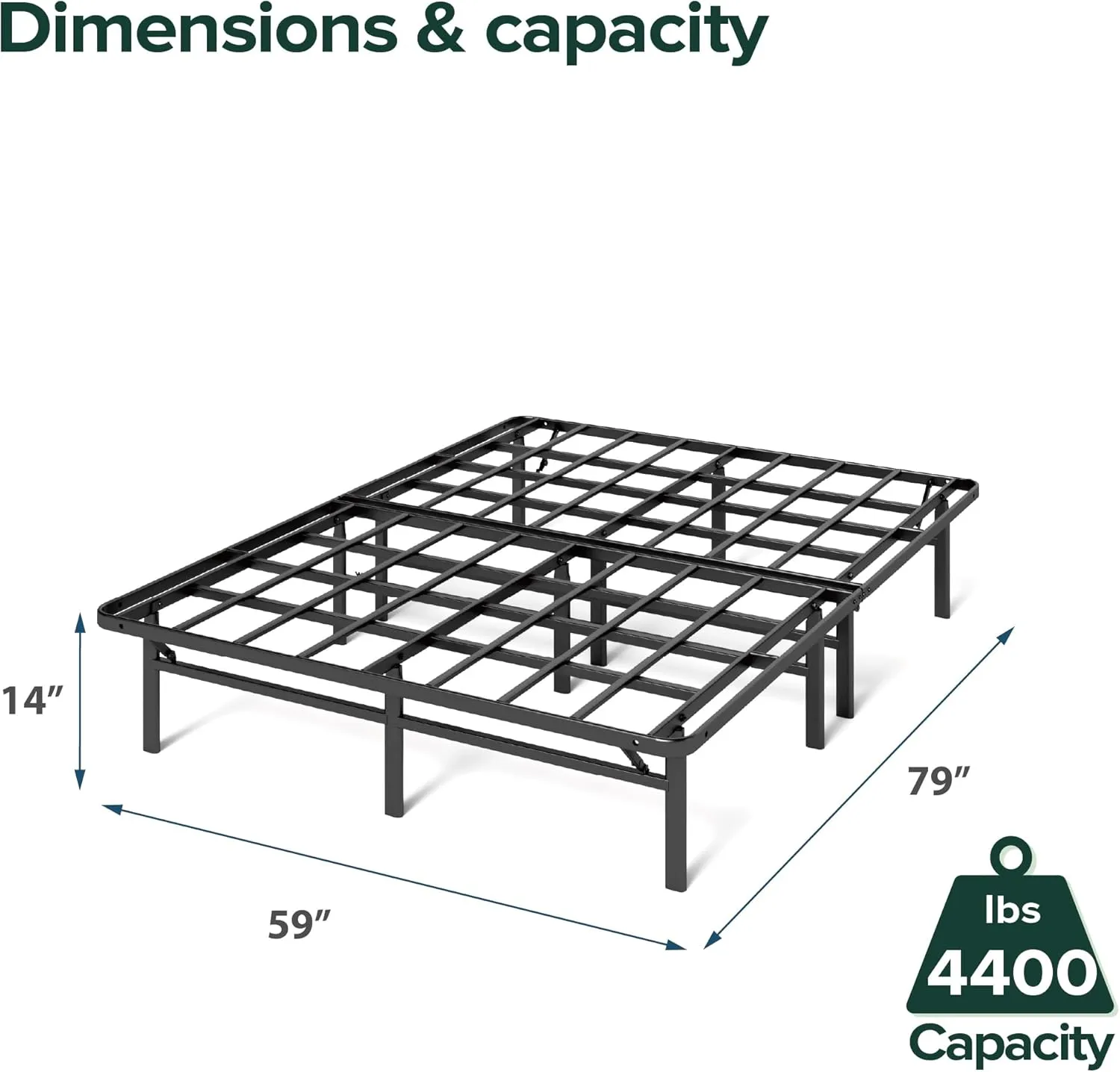 ZINUS SmartBase Super Heavy Duty Mattress Foundation with 4400lbs Weight Capacity, 14 Inch Metal Platform Bed Frame, No Box Spring Needed, Sturdy Steel Frame, Underbed Storage, Queen