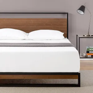 ZINUS Suzanne 37 Inch Bamboo and Metal Platform Bed Frame, Solid Steel Construction, No Box Spring Needed, Wood Slat Support, Easy Assembly, Chestnut Brown, Queen