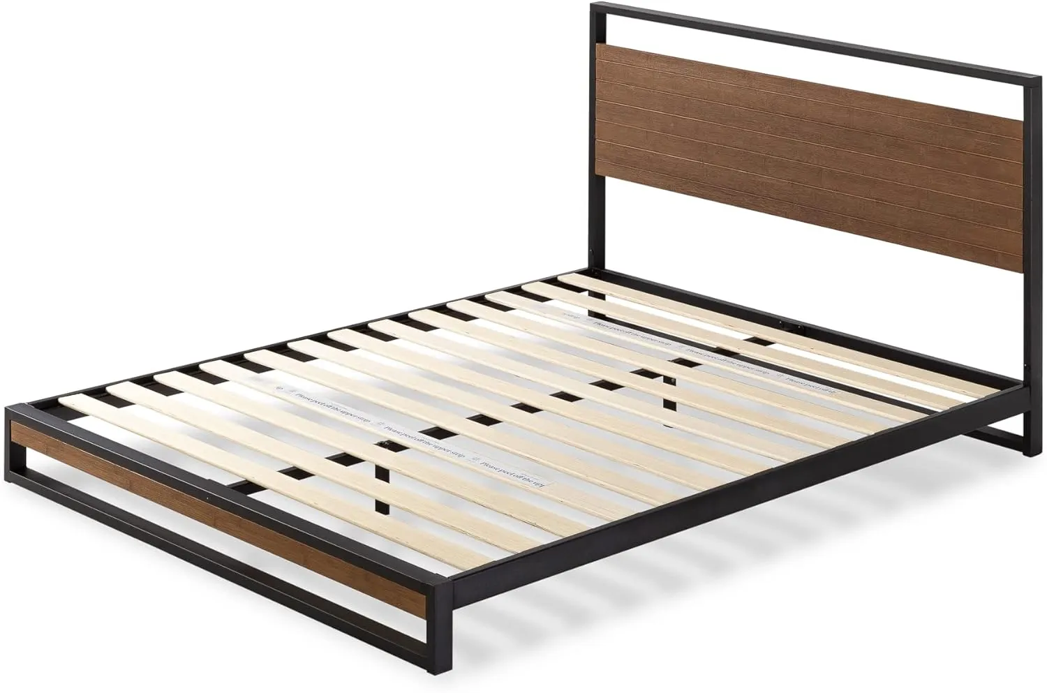 ZINUS Suzanne 37 Inch Bamboo and Metal Platform Bed Frame, Solid Steel Construction, No Box Spring Needed, Wood Slat Support, Easy Assembly, Chestnut Brown, Queen