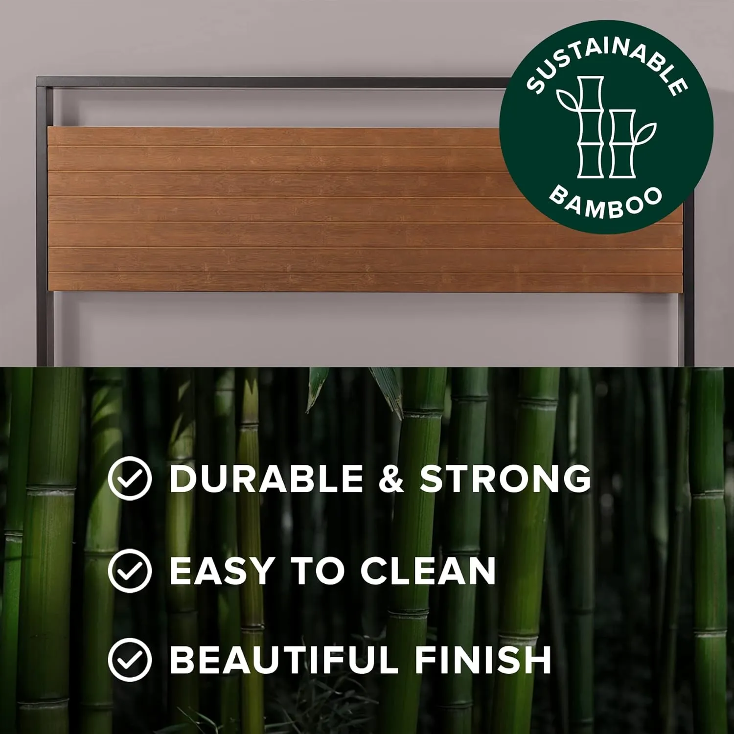 ZINUS Suzanne 37 Inch Bamboo and Metal Platform Bed Frame, Solid Steel Construction, No Box Spring Needed, Wood Slat Support, Easy Assembly, Chestnut Brown, Queen