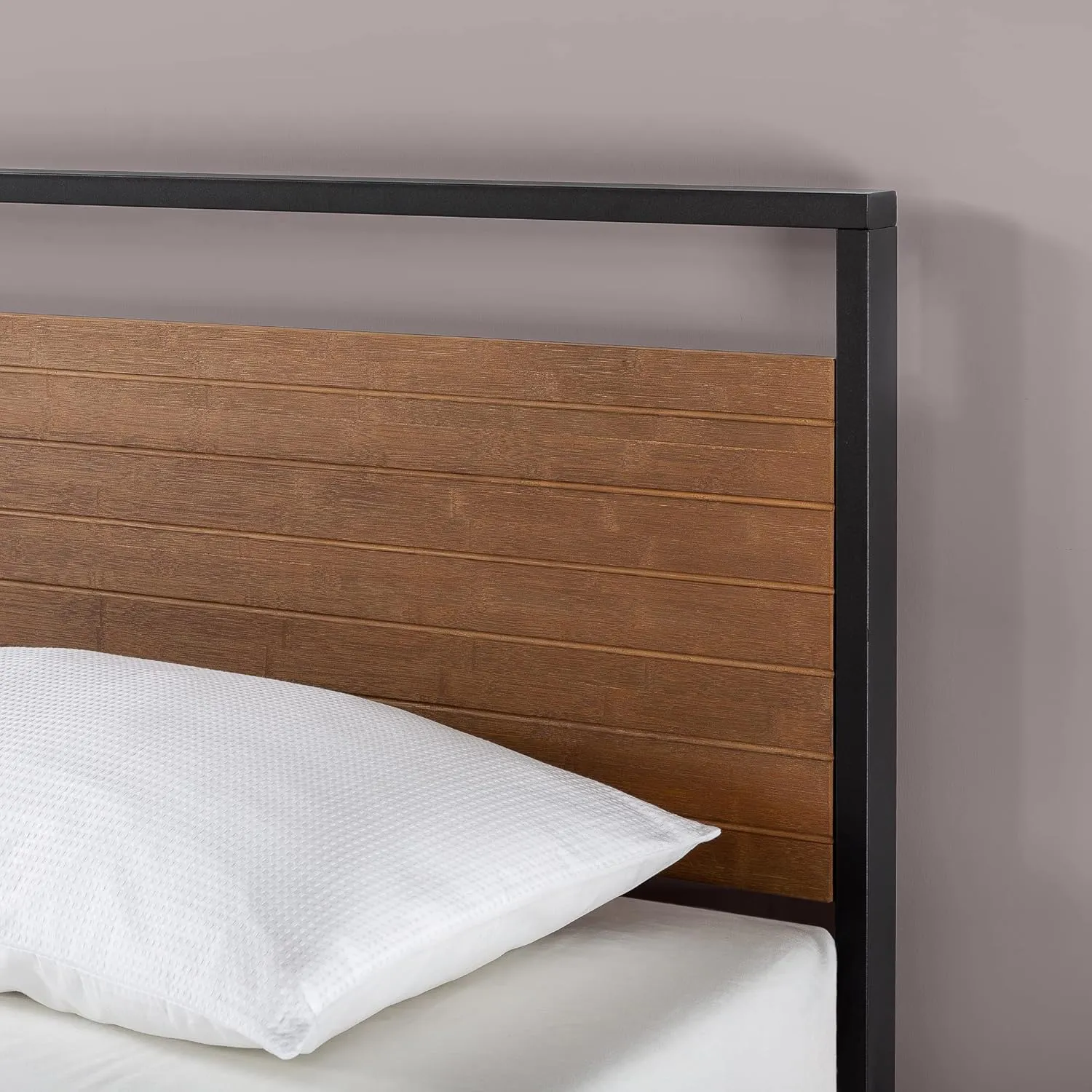 ZINUS Suzanne 37 Inch Bamboo and Metal Platform Bed Frame, Solid Steel Construction, No Box Spring Needed, Wood Slat Support, Easy Assembly, Chestnut Brown, Queen