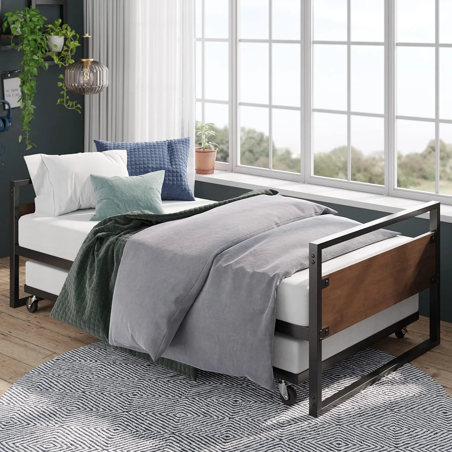 ZINUS Suzanne Bamboo and Metal Daybed with Trundle, Mattress Foundation with Steel Slat Support, Easy Assembly, Twin