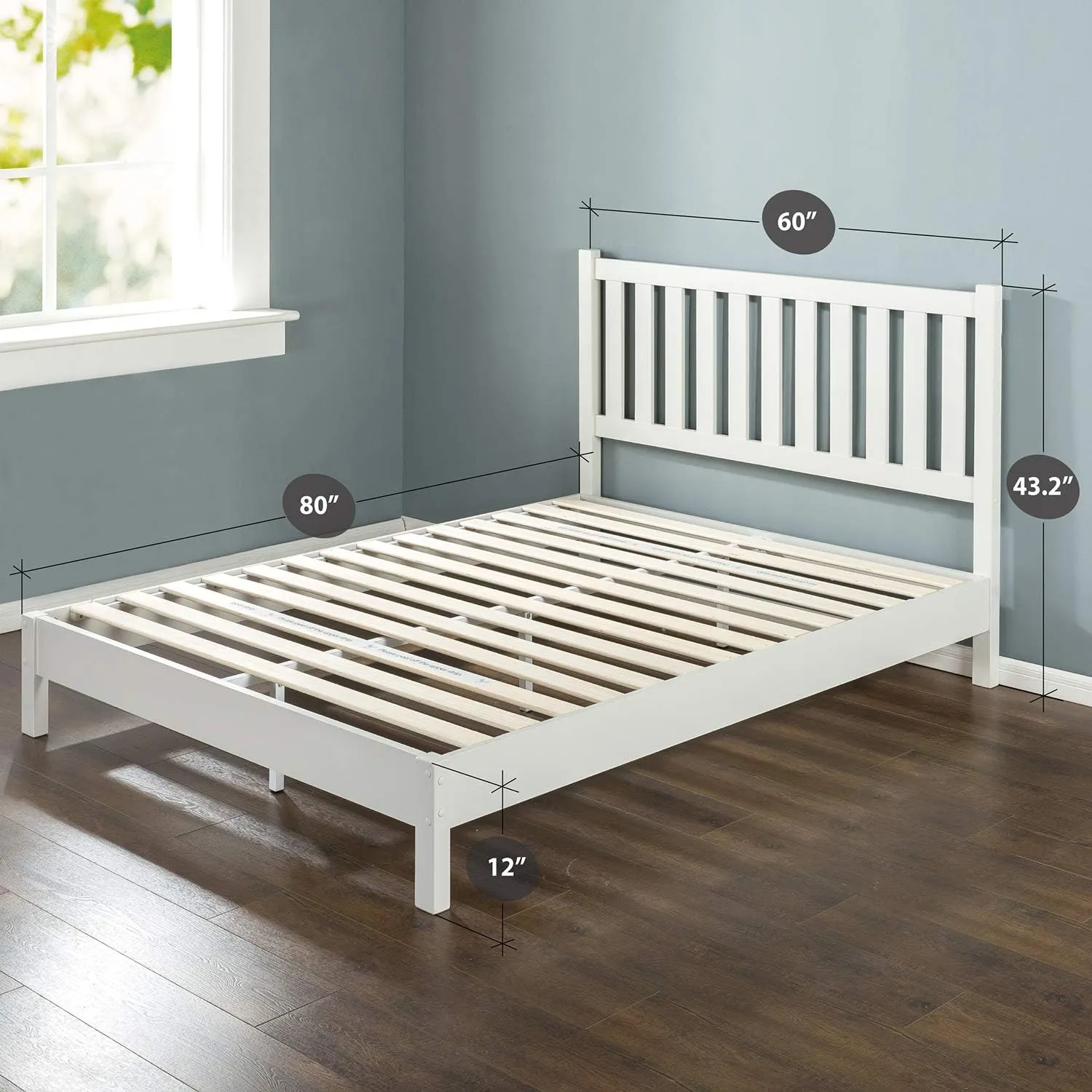 ZINUS Wen Deluxe Platform Bed Frame with Headboard Solid Foundation, Wood Slat Support, No Box Spring Needed. Easy Assembly, Queen, White