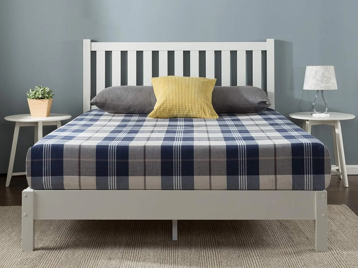 ZINUS Wen Deluxe Platform Bed Frame with Headboard Solid Foundation, Wood Slat Support, No Box Spring Needed. Easy Assembly, Queen, White