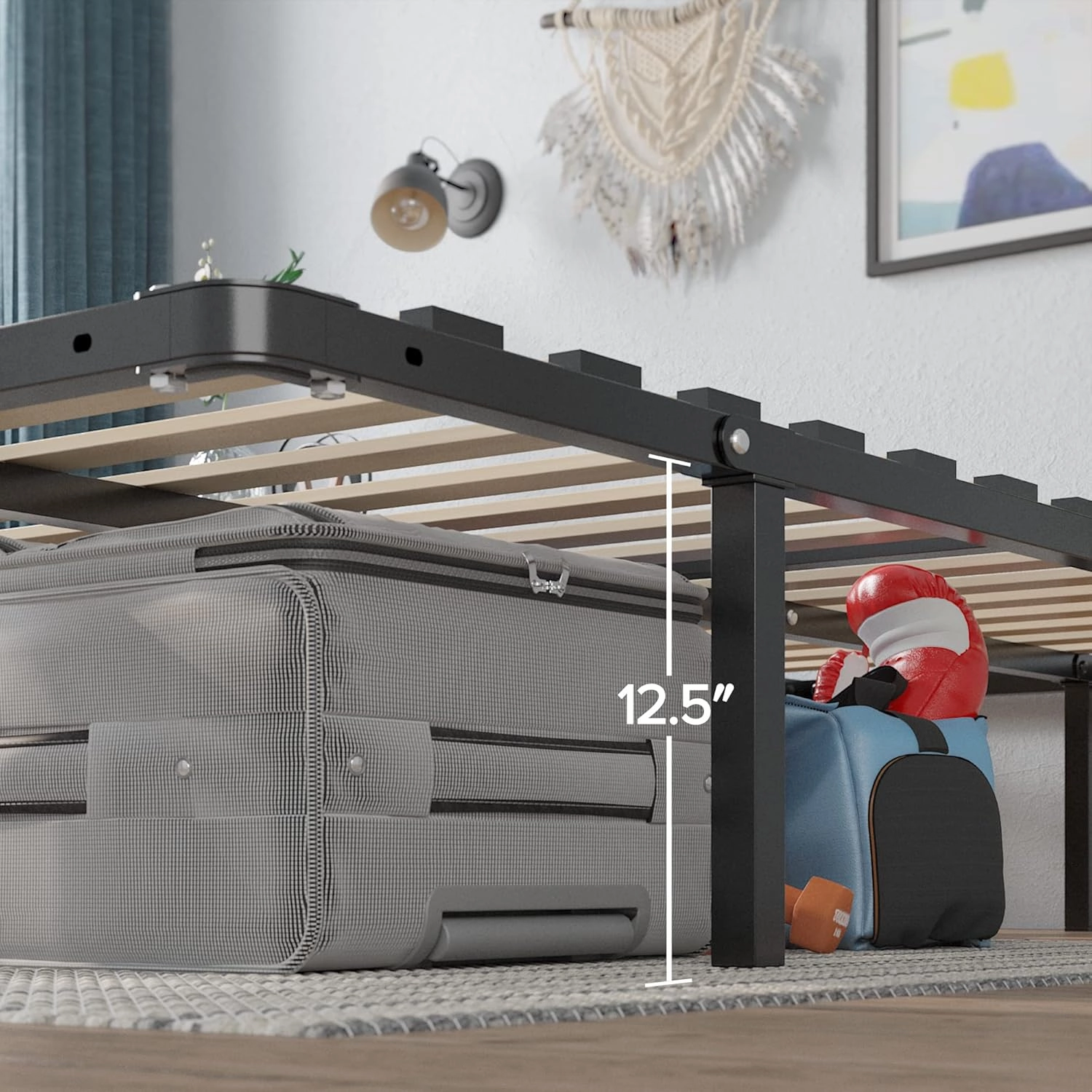 ZINUS 14 Inch SmartBase Euro Slats Mattress Foundation Metal Platform Bed, Box Spring Needed, Sturdy Steel & Wood Frame. Underbed Storage, King, Black