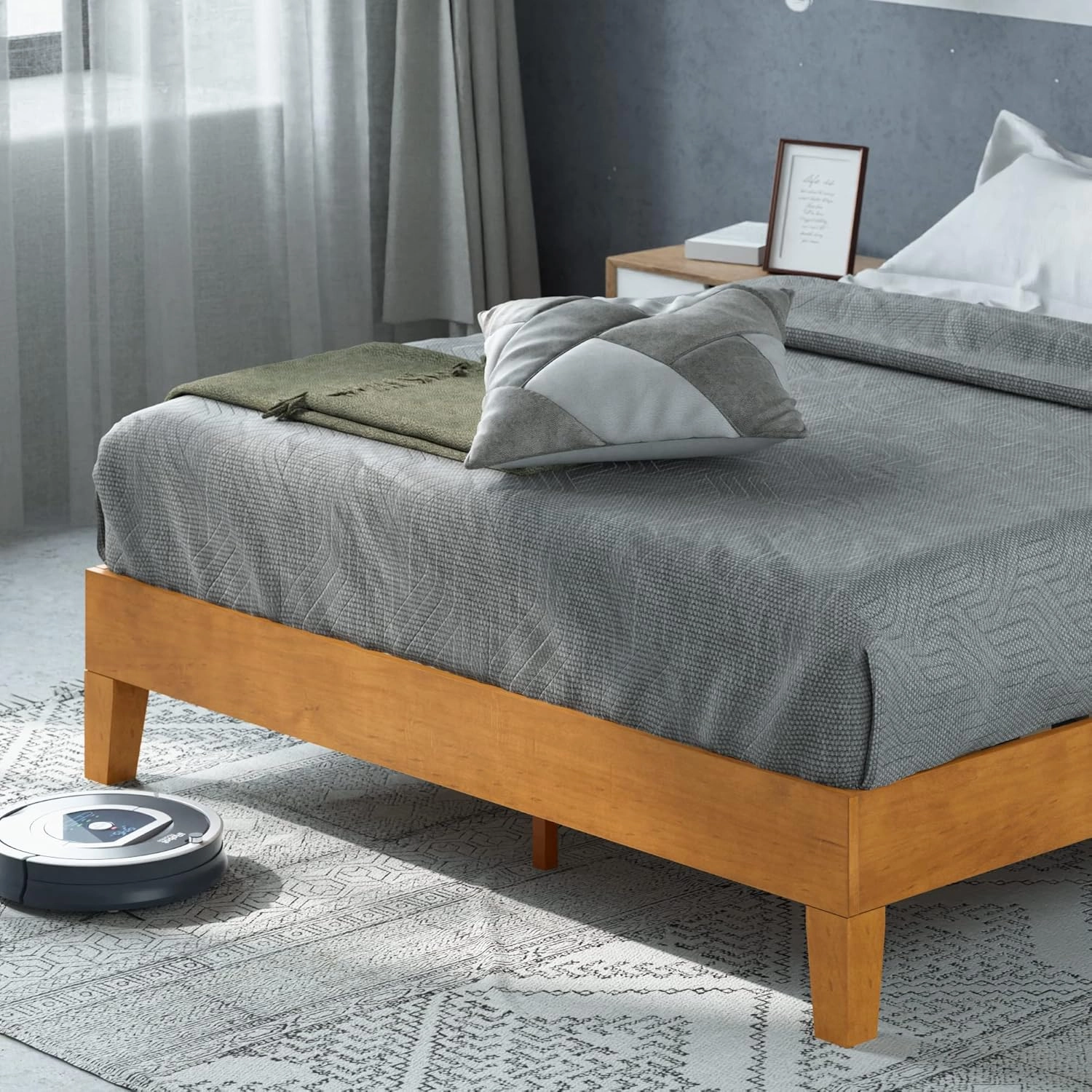 ZINUS Alexis Deluxe Wood Platform Bed Frame, Solid Wood Foundation, No Box Spring Needed, Wood Slat Support, Easy Assembly, Rustic Pine, King