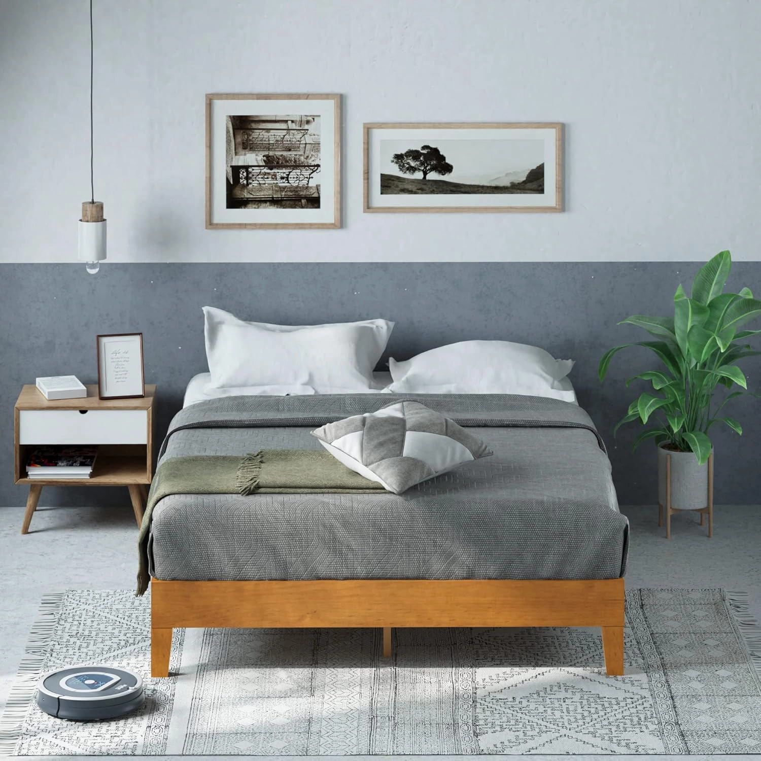 ZINUS Alexis Deluxe Wood Platform Bed Frame, Solid Wood Foundation, No Box Spring Needed, Wood Slat Support, Easy Assembly, Rustic Pine, King