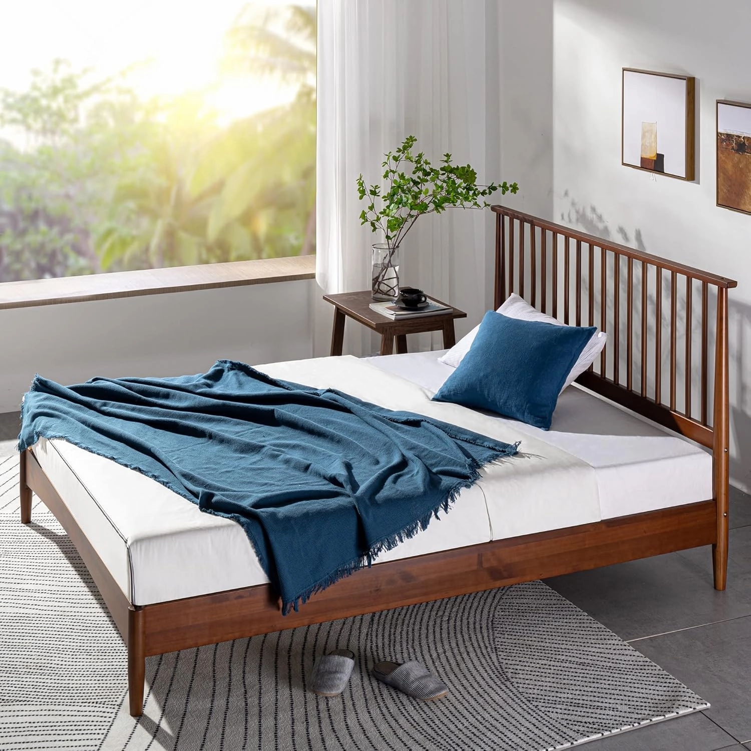 ZINUS Linda Mid Century Wood Platform Bed Frame, Solid Wood Foundation, Wood Slat Support, No Box Spring Needed, Easy Assembly, King,Brown