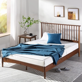 ZINUS Linda Mid Century Wood Platform Bed Frame, Solid Wood Foundation, Wood Slat Support, No Box Spring Needed, Easy Assembly, King,Brown