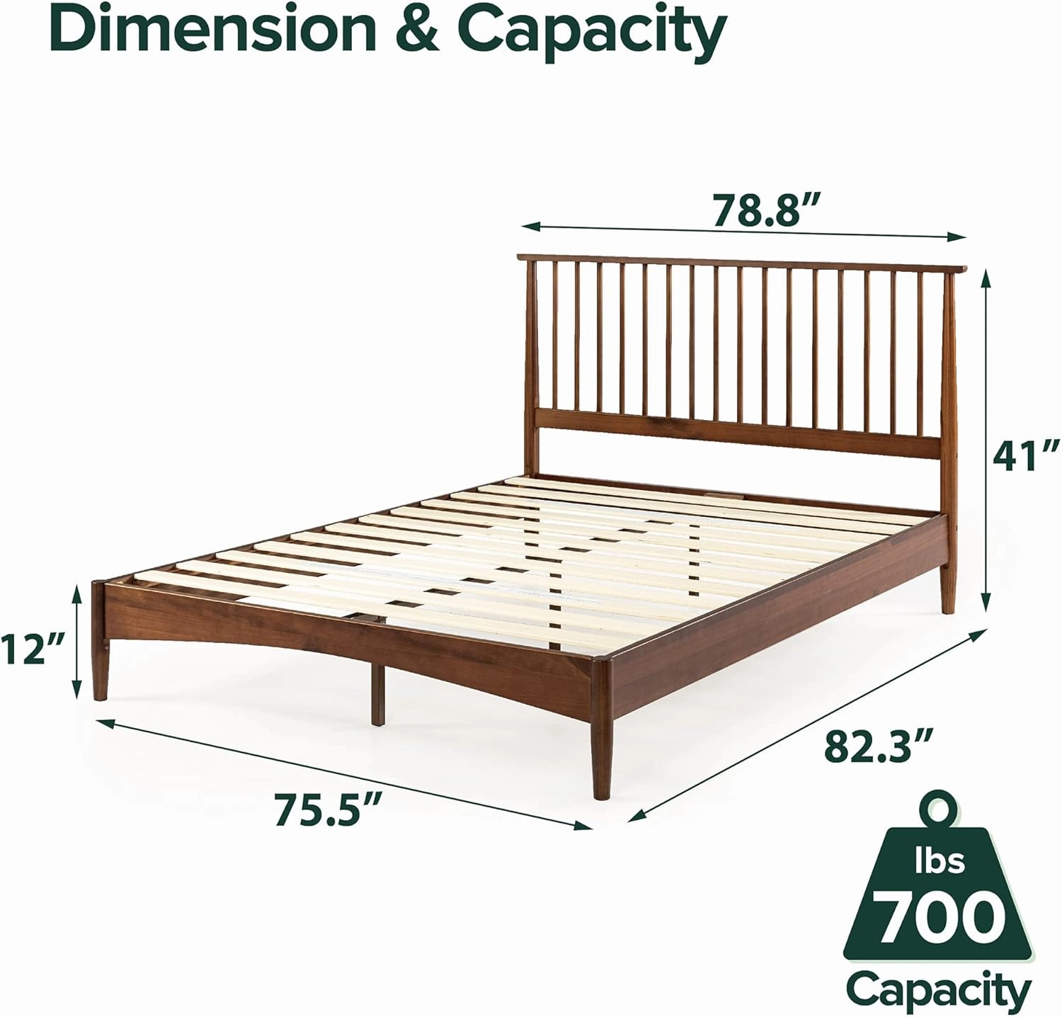 ZINUS Linda Mid Century Wood Platform Bed Frame, Solid Wood Foundation, Wood Slat Support, No Box Spring Needed, Easy Assembly, King,Brown