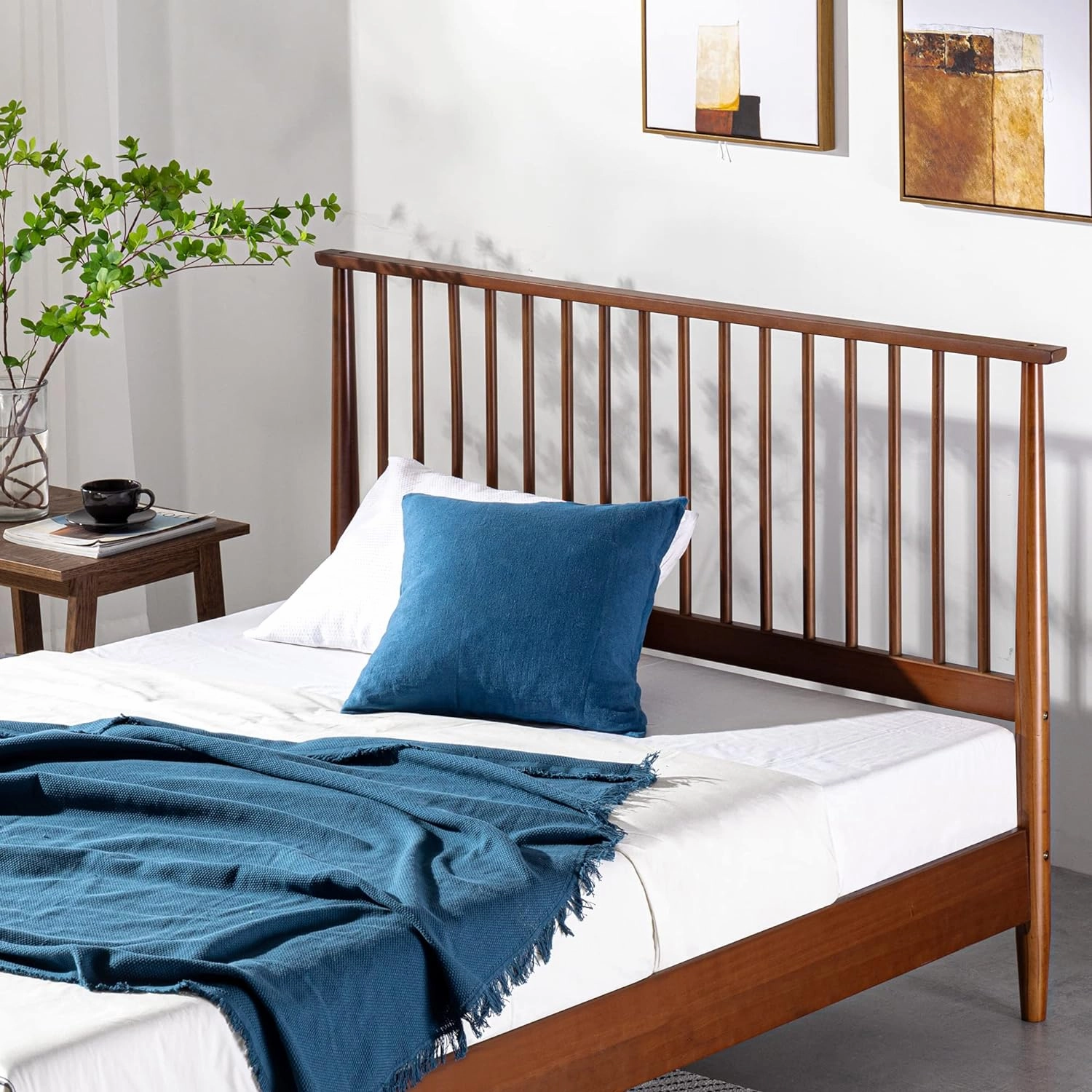 ZINUS Linda Mid Century Wood Platform Bed Frame, Solid Wood Foundation, Wood Slat Support, No Box Spring Needed, Easy Assembly, King,Brown