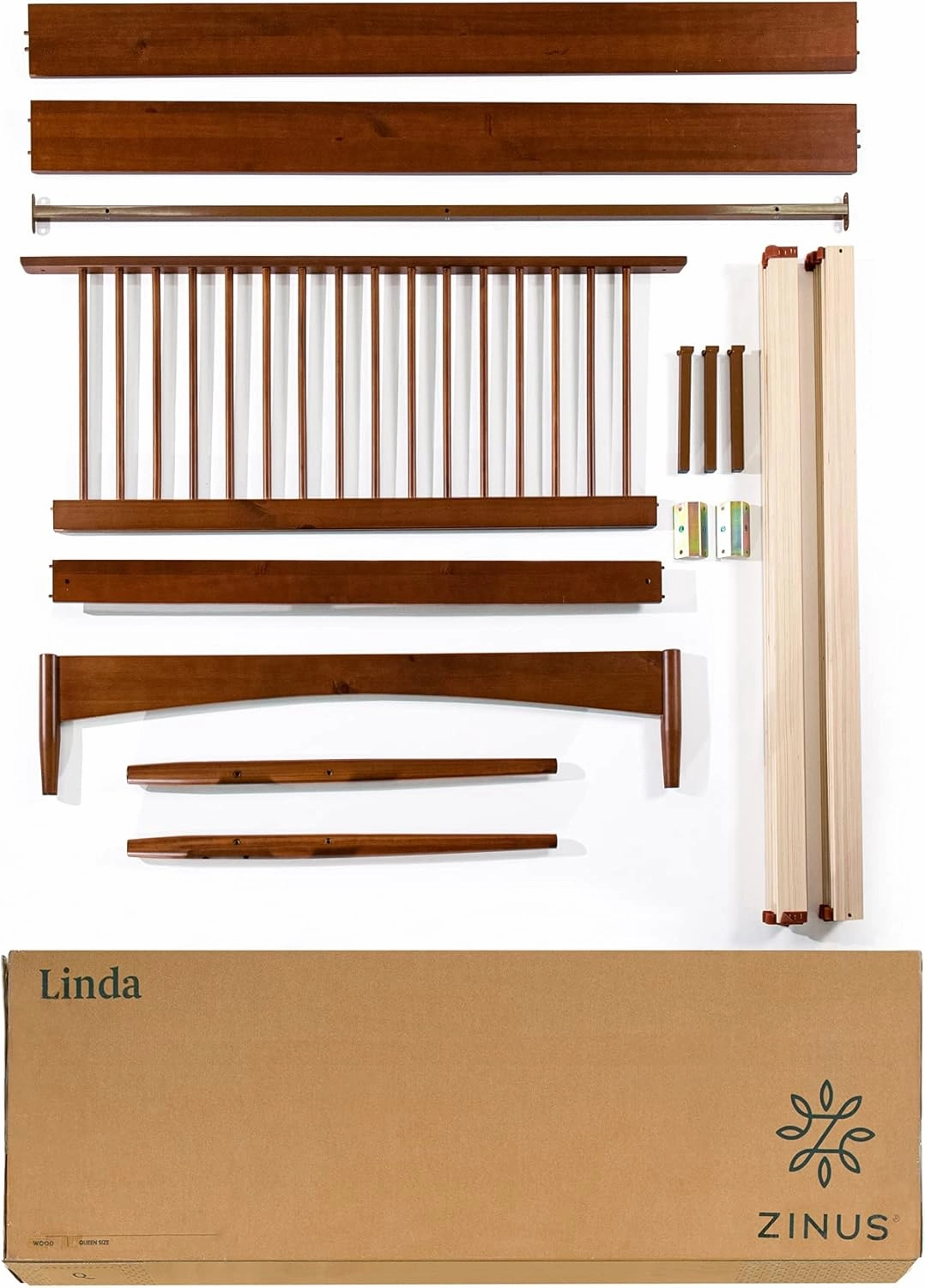 ZINUS Linda Mid Century Wood Platform Bed Frame, Solid Wood Foundation, Wood Slat Support, No Box Spring Needed, Easy Assembly, King,Brown