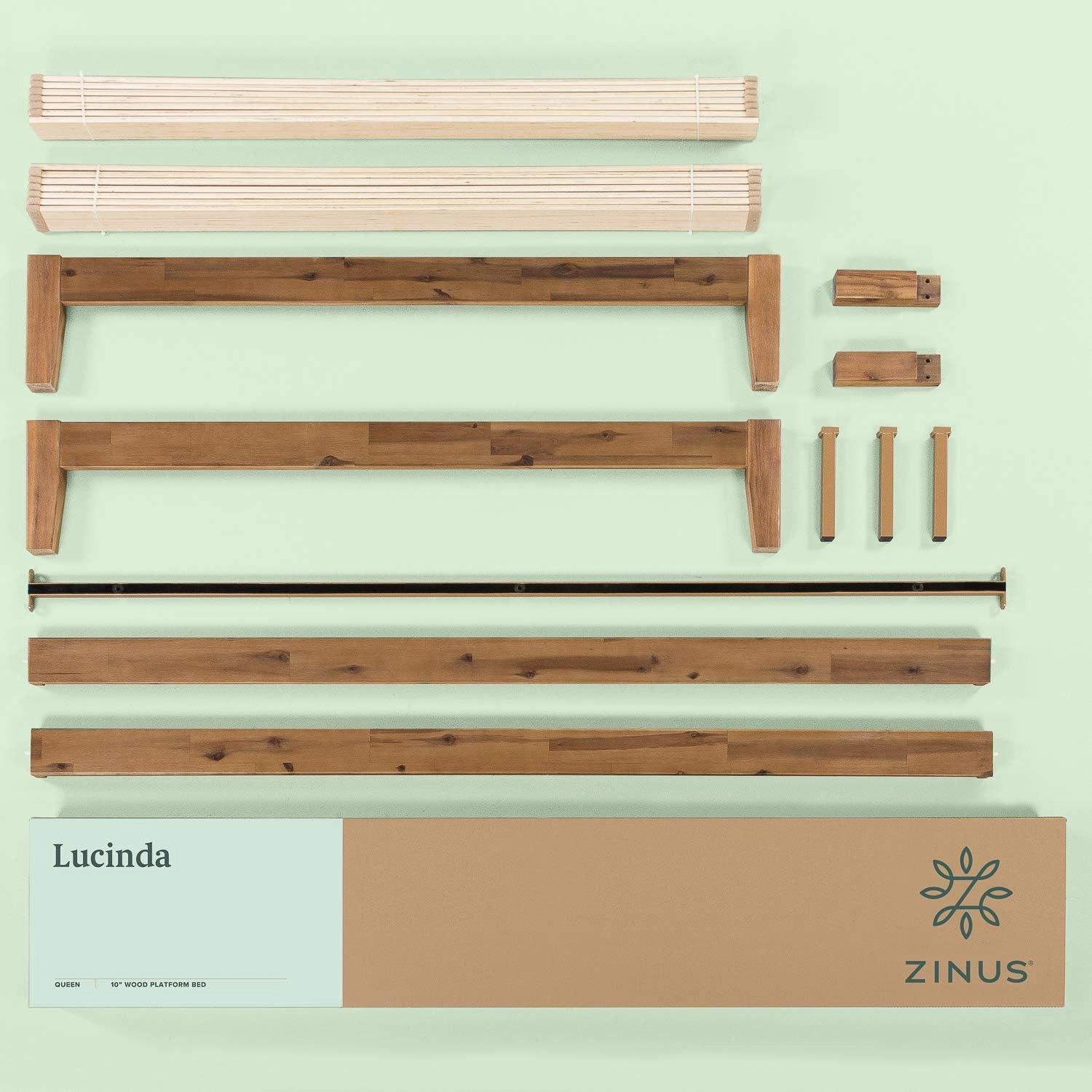 ZINUS Lucinda Wood Platform Bed Frame, No Box Spring Needed, Solid Wood Foundation with Wood Slat Support, Easy Assembly, Queen