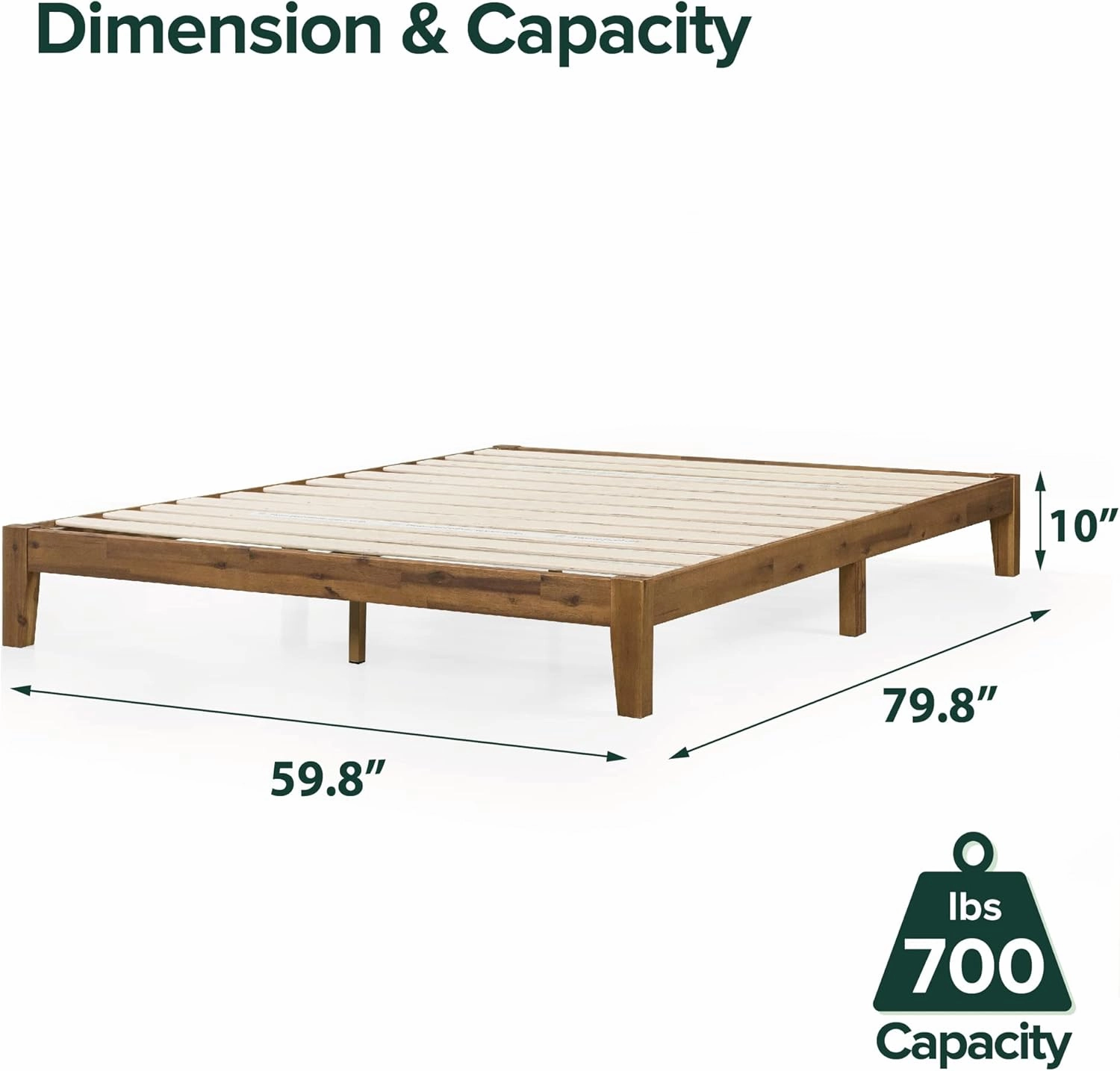 ZINUS Lucinda Wood Platform Bed Frame, No Box Spring Needed, Solid Wood Foundation with Wood Slat Support, Easy Assembly, Queen