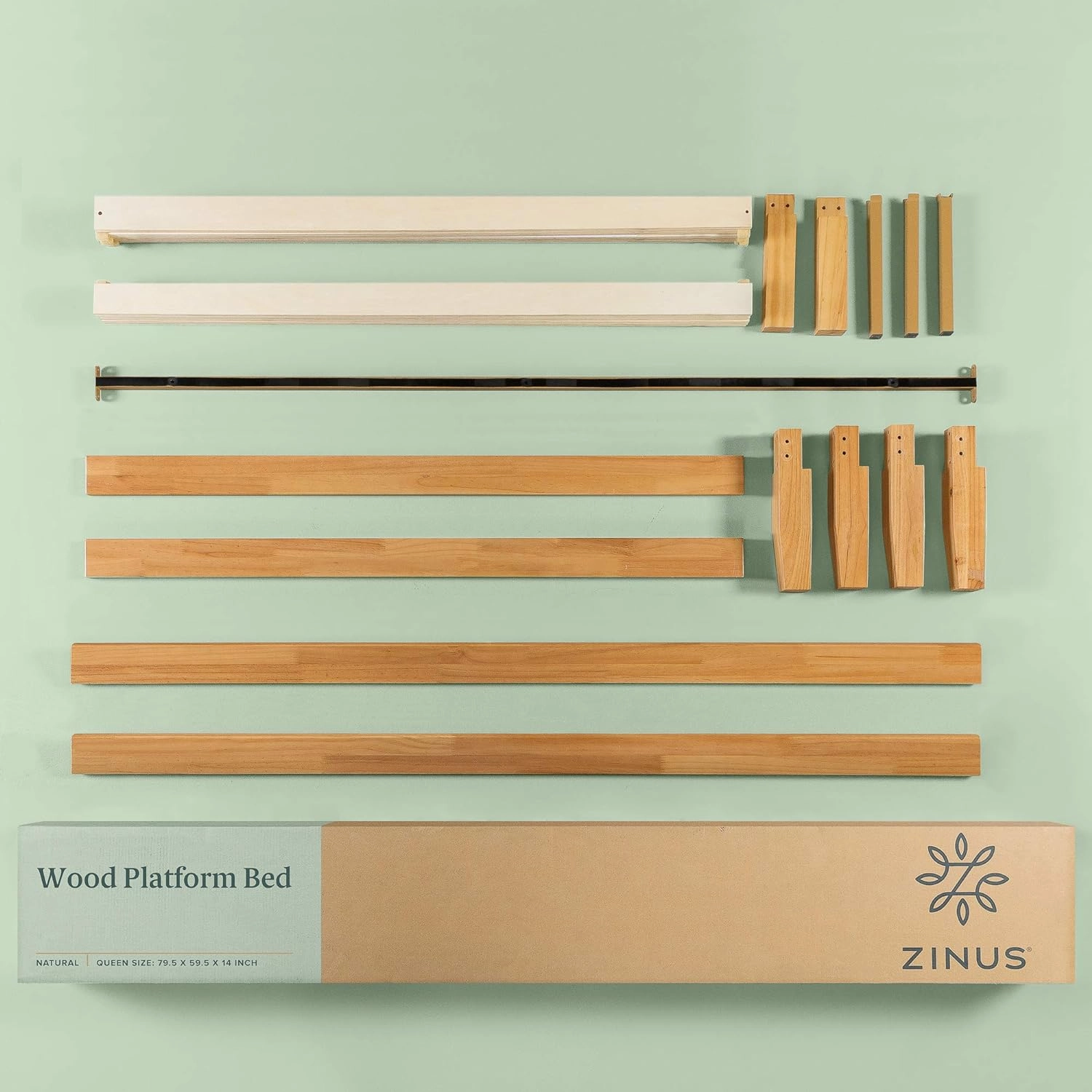 ZINUS Moiz Wood Platform Bed Frame, Wood Slat Support, No Box Spring Needed, Easy Assembly, Natural, Queen