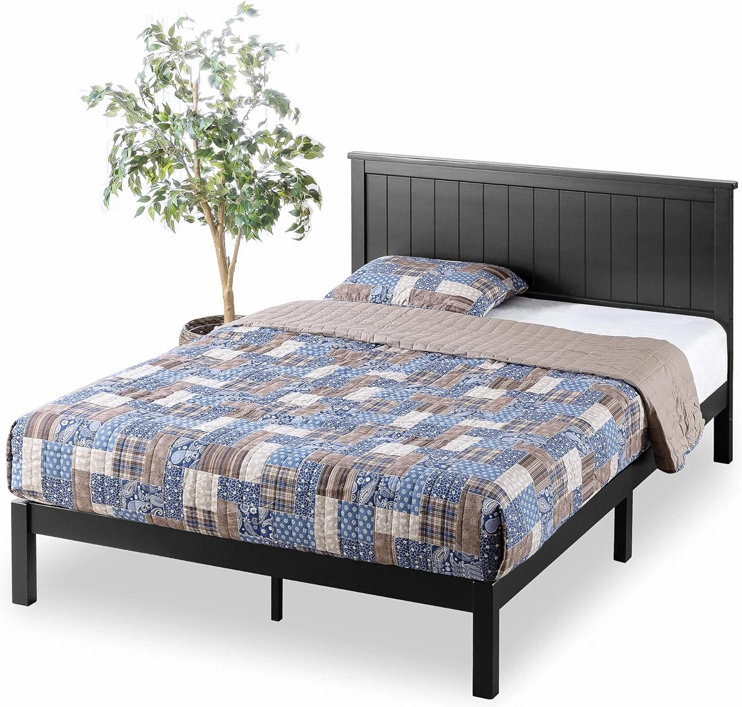ZINUS Santiago Platform Bed Frame, Wood Slat Support, No Box Spring Needed, Easy Assembly, Queen, Black
