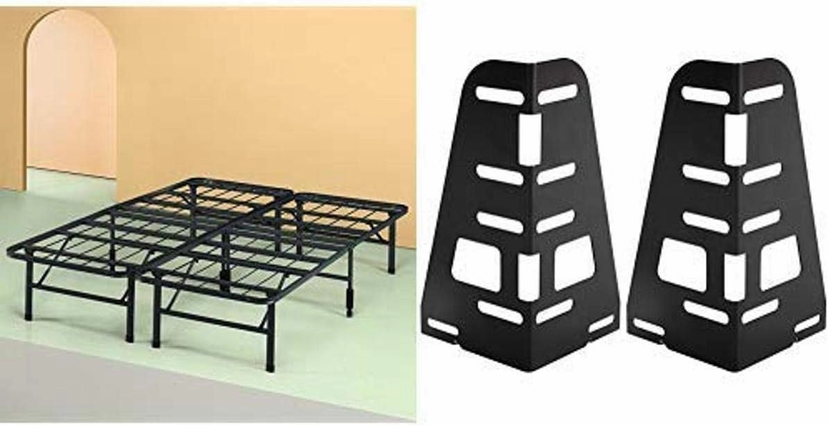 Zinus Shawn 14 Inch SmartBase Mattress Foundation / Platform Bed Frame / Box Spring Replacement / Quiet Noise-Free / Maximum Under-bed Storage, Queen AND Zinus Headboard Bracket, Set of 2